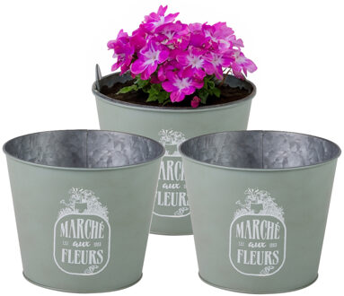 Sunnydays Plantenpot/bloempot voor buiten - 3x - zink - jadegroen - D17 x H14 cm