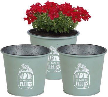 Sunnydays Plantenpot/bloempot voor buiten - 3x - zink - jadegroen - D19 x H16 cm
