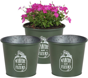 Sunnydays Plantenpot/bloempot voor buiten - 3x - zink - legergroen - D19 x H16 cm
