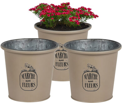 Sunnydays Plantenpot/bloempot voor buiten - 3x - zink - taupe - D14 x H13 cm