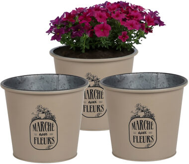 Sunnydays Plantenpot/bloempot voor buiten - 3x - zink - taupe - D19 x H16 cm
