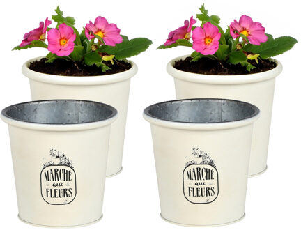 Sunnydays Plantenpot/bloempot voor buiten - 4x - zink - ivoorwit - D14 x H13 cm
