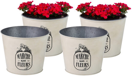 Sunnydays Plantenpot/bloempot voor buiten - 4x - zink - ivoorwit - D17 x H14 cm