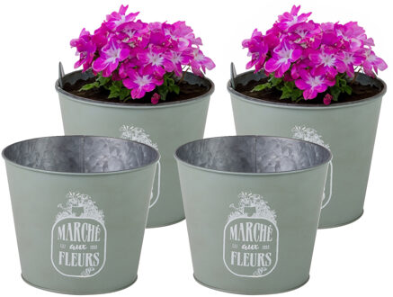 Sunnydays Plantenpot/bloempot voor buiten - 4x - zink - jadegroen - D17 x H14 cm