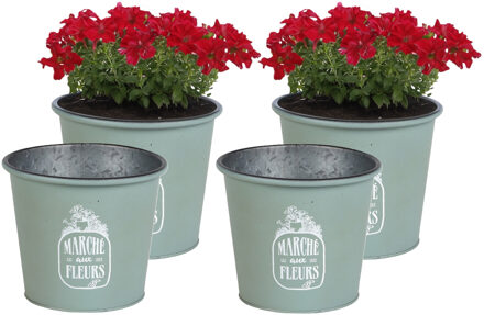 Sunnydays Plantenpot/bloempot voor buiten - 4x - zink - jadegroen - D19 x H16 cm