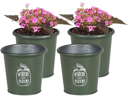 Sunnydays Plantenpot/bloempot voor buiten - 4x - zink - legergroen - D14 x H13 cm