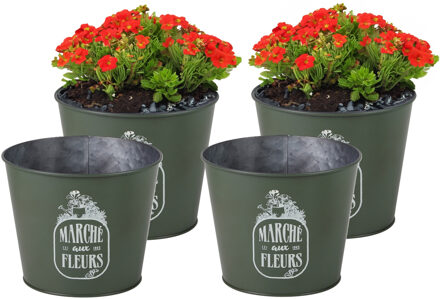 Sunnydays Plantenpot/bloempot voor buiten - 4x - zink - legergroen - D17 x H14 cm