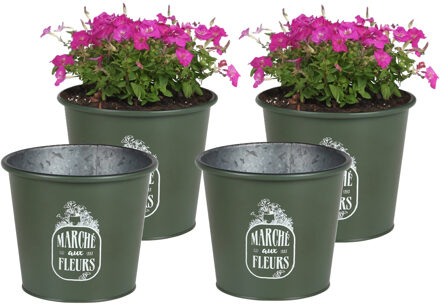 Sunnydays Plantenpot/bloempot voor buiten - 4x - zink - legergroen - D19 x H16 cm