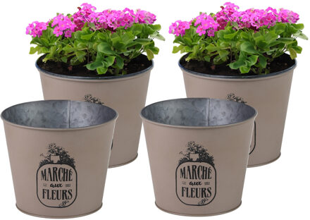 Sunnydays Plantenpot/bloempot voor buiten - 4x - zink - taupe - D17 x H14 cm