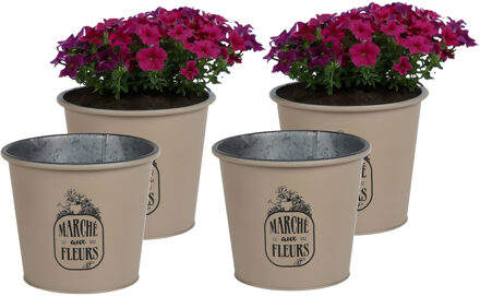 Sunnydays Plantenpot/bloempot voor buiten - 4x - zink - taupe - D19 x H16 cm