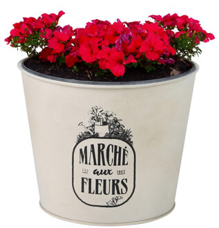 Sunnydays Plantenpot/bloempot voor buiten - zink - ivoorwit - D17 x H14 cm