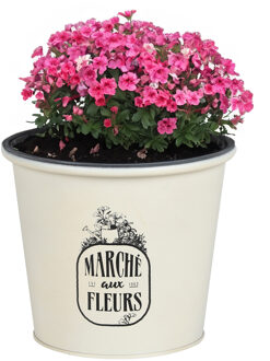 Sunnydays Plantenpot/bloempot voor buiten - zink - ivoorwit - D19 x H16 cm