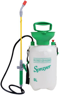 Sunnydays Plantenspuit met hoge druk sproeier en lange spuit - kunststof - 5 liter - wit/groen