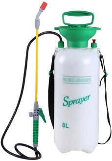 Sunnydays Plantenspuit met hoge druk sproeier en lange spuit - kunststof - 8 liter - wit/groen