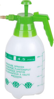 Sunnydays Plantenspuit met hoge druk sproeier - kunststof - 2 liter - wit/groen