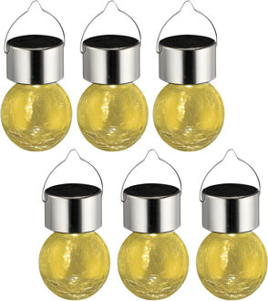 Sunnydays Solar sfeer hanglamp - 12x - tuin - lampenbol - geel - glas - 9 cm