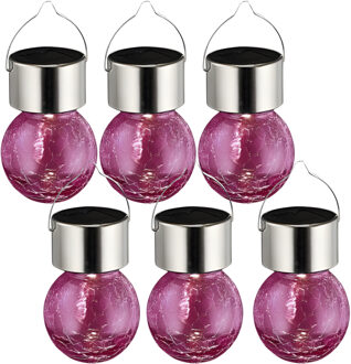 Sunnydays Solar sfeer hanglamp - 12x - tuin - lampenbol - roze - glas - 9 cm