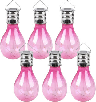 Sunnydays Solar sfeer hanglamp - 20x - tuin - lampenbol - roze - kunststof - 15 cm