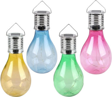 Sunnydays Solar sfeer hanglamp - 4x stuks - geel / groen / roze / blauw - 15 cm - kunststof - aan haak