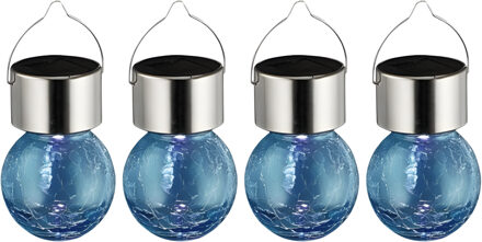 Sunnydays Solar sfeer hanglamp - 4x - tuin - lampenbol - blauw - glas - 9 cm