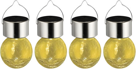 Sunnydays Solar sfeer hanglamp - 4x - tuin - lampenbol - geel - glas - 9 cm