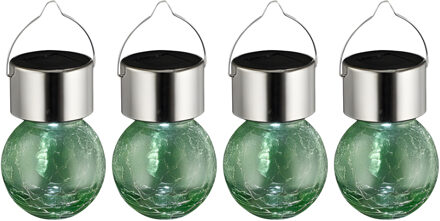 Sunnydays Solar sfeer hanglamp - 4x - tuin - lampenbol - groen - glas - 9 cm