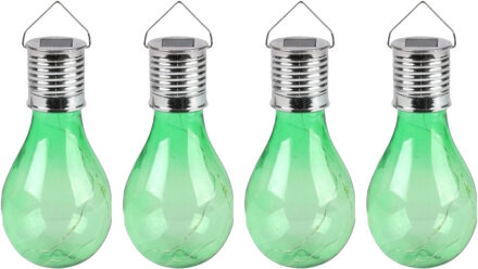 Sunnydays Solar sfeer hanglamp - 4x - tuin - lampenbol - groen - kunststof - 15 cm
