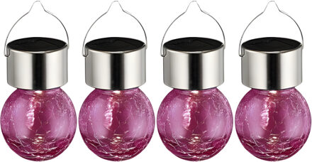 Sunnydays Solar sfeer hanglamp - 4x - tuin - lampenbol - roze - glas - 9 cm