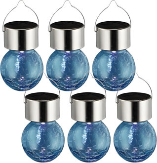 Sunnydays Solar sfeer hanglamp - 6x - tuin - lampenbol - blauw - glas - 9 cm