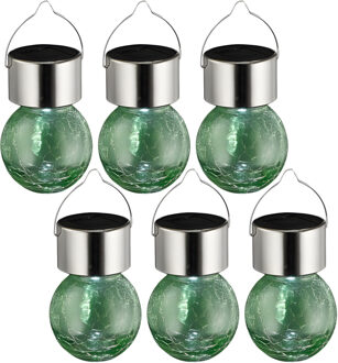Sunnydays Solar sfeer hanglamp - 6x - tuin - lampenbol - groen - glas - 9 cm