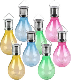 Sunnydays Solar sfeer hanglamp - 8x stuks - geel / groen / roze / blauw - 15 cm - kunststof - aan haak