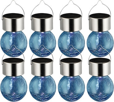 Sunnydays Solar sfeer hanglamp - 8x - tuin - lampenbol - blauw - glas - 9 cm