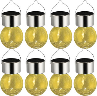 Sunnydays Solar sfeer hanglamp - 8x - tuin - lampenbol - geel - glas - 9 cm