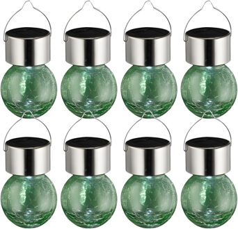 Sunnydays Solar sfeer hanglamp - 8x - tuin - lampenbol - groen - glas - 9 cm