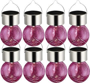 Sunnydays Solar sfeer hanglamp - 8x - tuin - lampenbol - roze - glas - 9 cm