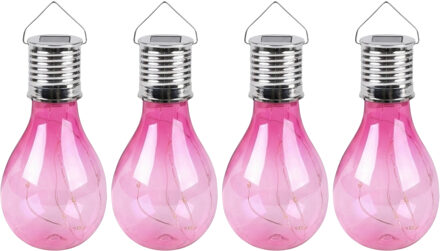 Sunnydays Solar sfeer hanglamp - 8x - tuin - lampenbol - roze - kunststof - 15 cm