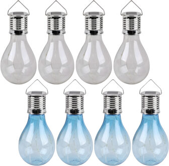 Sunnydays Solar sfeer tuin hanglamp - 8x stuks - blauw en wit - kunststof - 15 cm