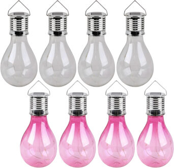 Sunnydays Solar sfeer tuin hanglamp - 8x stuks - roze en wit - kunststof - 15 cm