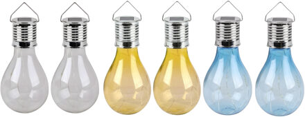 Sunnydays Solar sfeer tuin hanglampje - 6x stuks - wit / geel / blauw - 15 cm - kunststof - sfeerverlichting