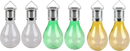 Sunnydays Solar sfeer tuin hanglampje - 6x stuks - wit / geel / groen - 15 cm - kunststof - sfeerverlichting