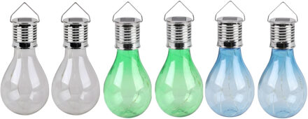 Sunnydays Solar sfeer tuin hanglampje - 6x stuks - wit / groen / blauw - 15 cm - kunststof - sfeerverlichting