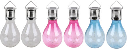 Sunnydays Solar sfeer tuin hanglampje - 6x stuks - wit / roze / blauw - 15 cm - kunststof - sfeerverlichting