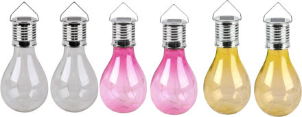 Sunnydays Solar sfeer tuin hanglampje - 6x stuks - wit / roze / geel - 15 cm - kunststof - sfeerverlichting
