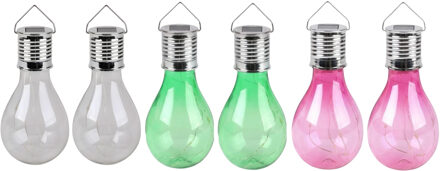 Sunnydays Solar sfeer tuin hanglampje - 6x stuks - wit / roze / groen - 15 cm - kunststof - sfeerverlichting