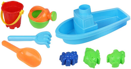 Sunnydays Strand/zandbak speelgoed set - emmer/schepjes met vormpjes - plastic - peuter/kind - En boot Multi