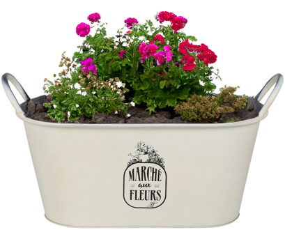 Sunnydays Teil/plantenpot - zink - ivoorwit - L39 x B16 x H21 cm