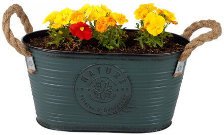 Sunnydays Teil/plantenpot - zink - petrolblauw - L24 x D14 x H12 cm