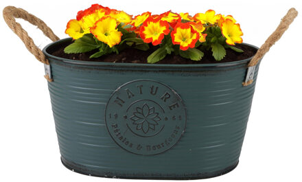 Sunnydays Teil/plantenpot - zink - petrolblauw - L29 x D18 x H15 cm