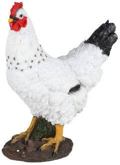 Sunnydays Tuin decoratie dieren/kippen beeldje - Polyresin - 28 x 15 x 36 cm - buiten - wit/zwart