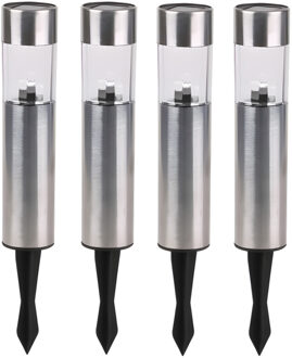 Sunnydays Tuinlampen / prikspot Solar Solento - 4x - zilver - RVS - waterbestendig - 30 cm